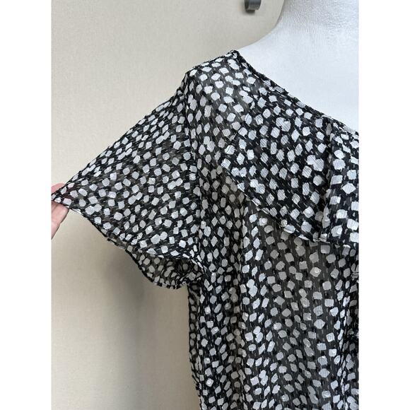 Lane Bryant Ruffle Chiffon Top 18/20 Blk Geo peplum Drop Waist Fairy Whimsy - Picture 4 of 11